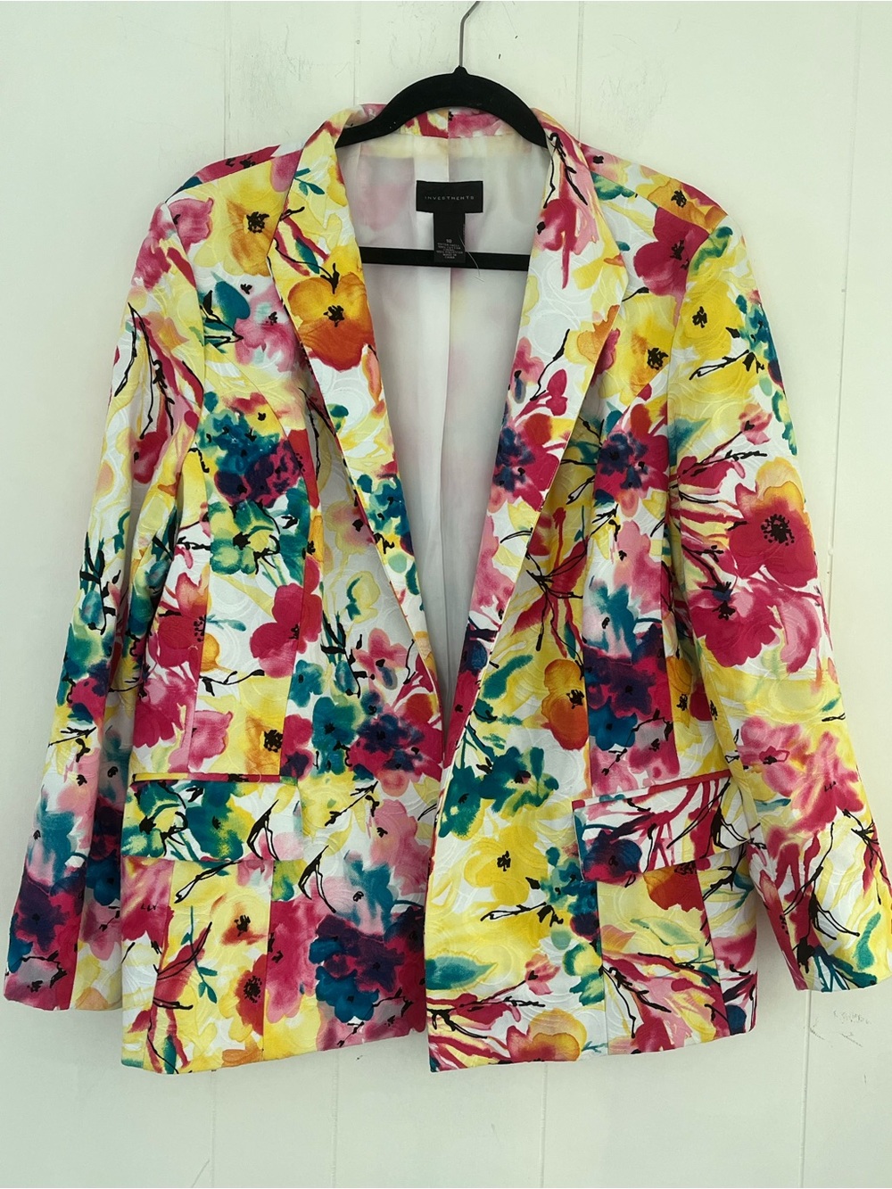Investments Vibrant Colorful Watercolor Floral Blazer Size 18 Pink Yellow - Picture 11 of 16